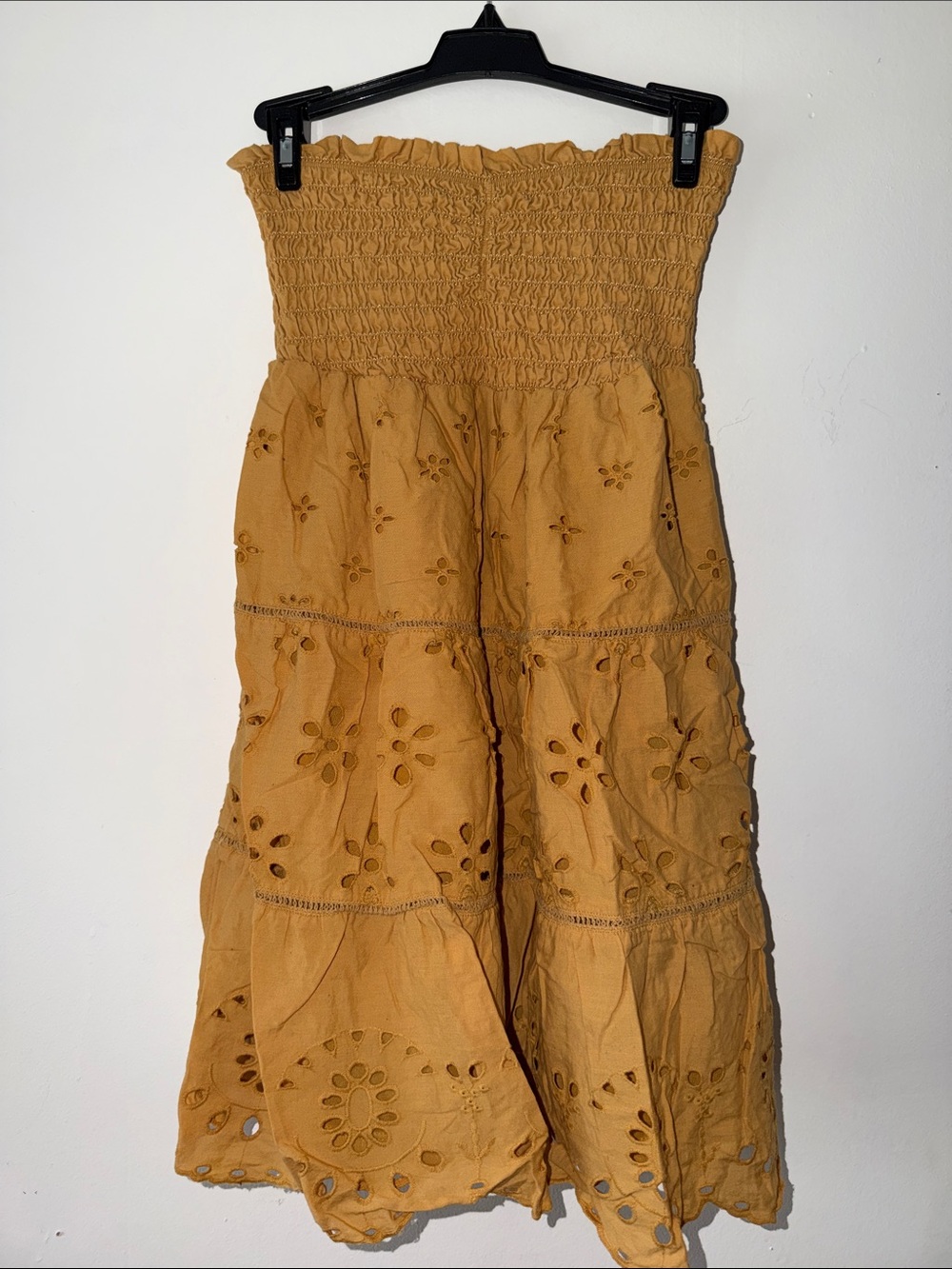 American Eagle Women's Mustard Eyelet Tiered Dress